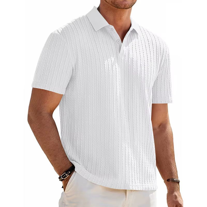 Polo à manches courtes boutonné en maille jacquard décontracté pour homme