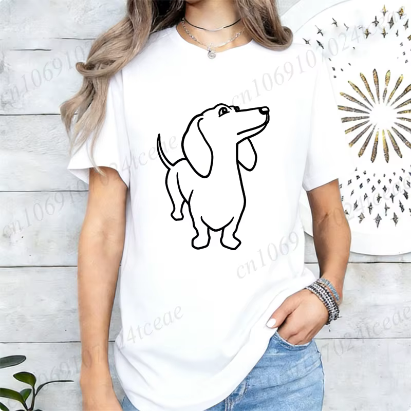 T-shirt décontracté pour femme à imprimé graphique Teckel