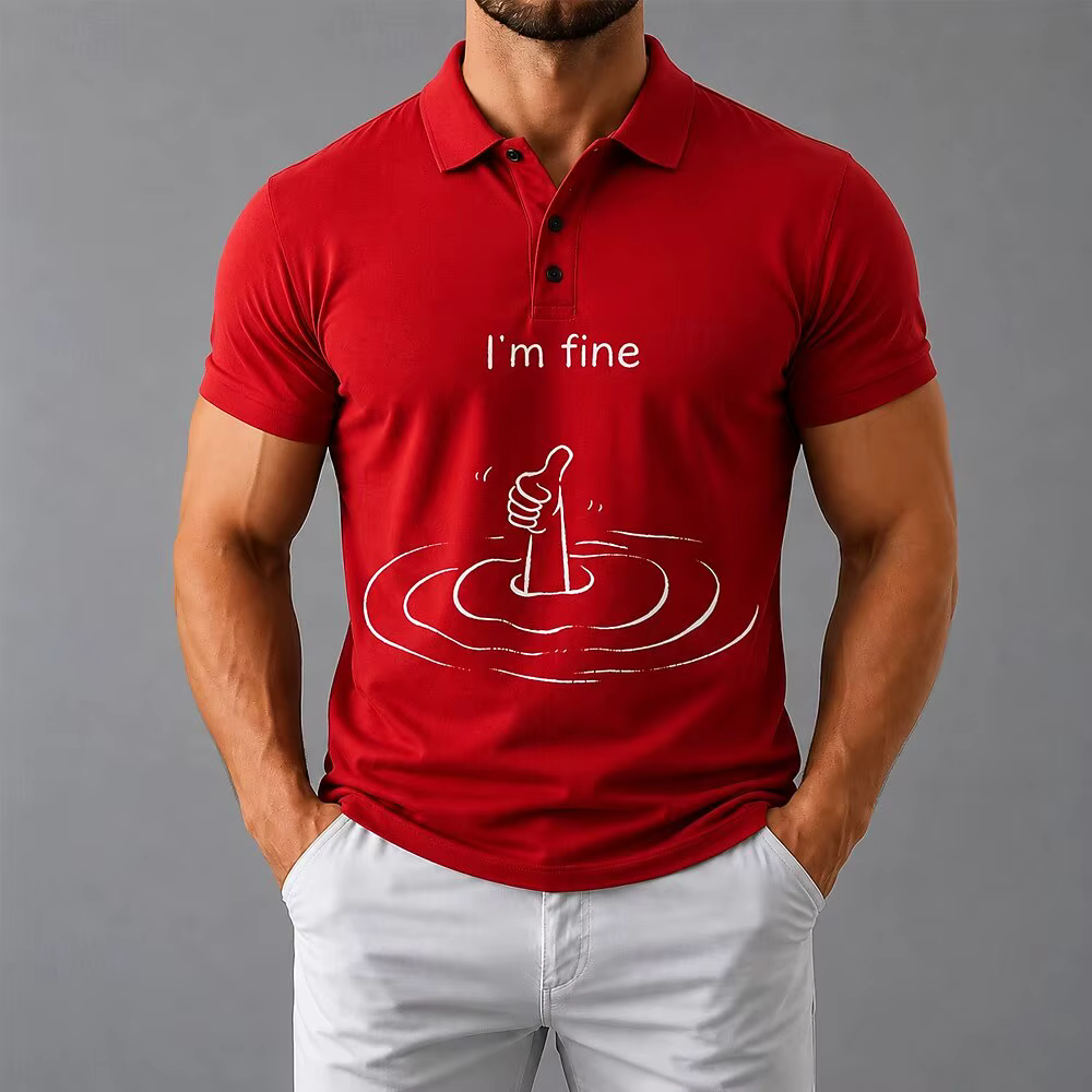 Polo pour homme avec imprimé drôle et sarcastique « I'm Fine »
