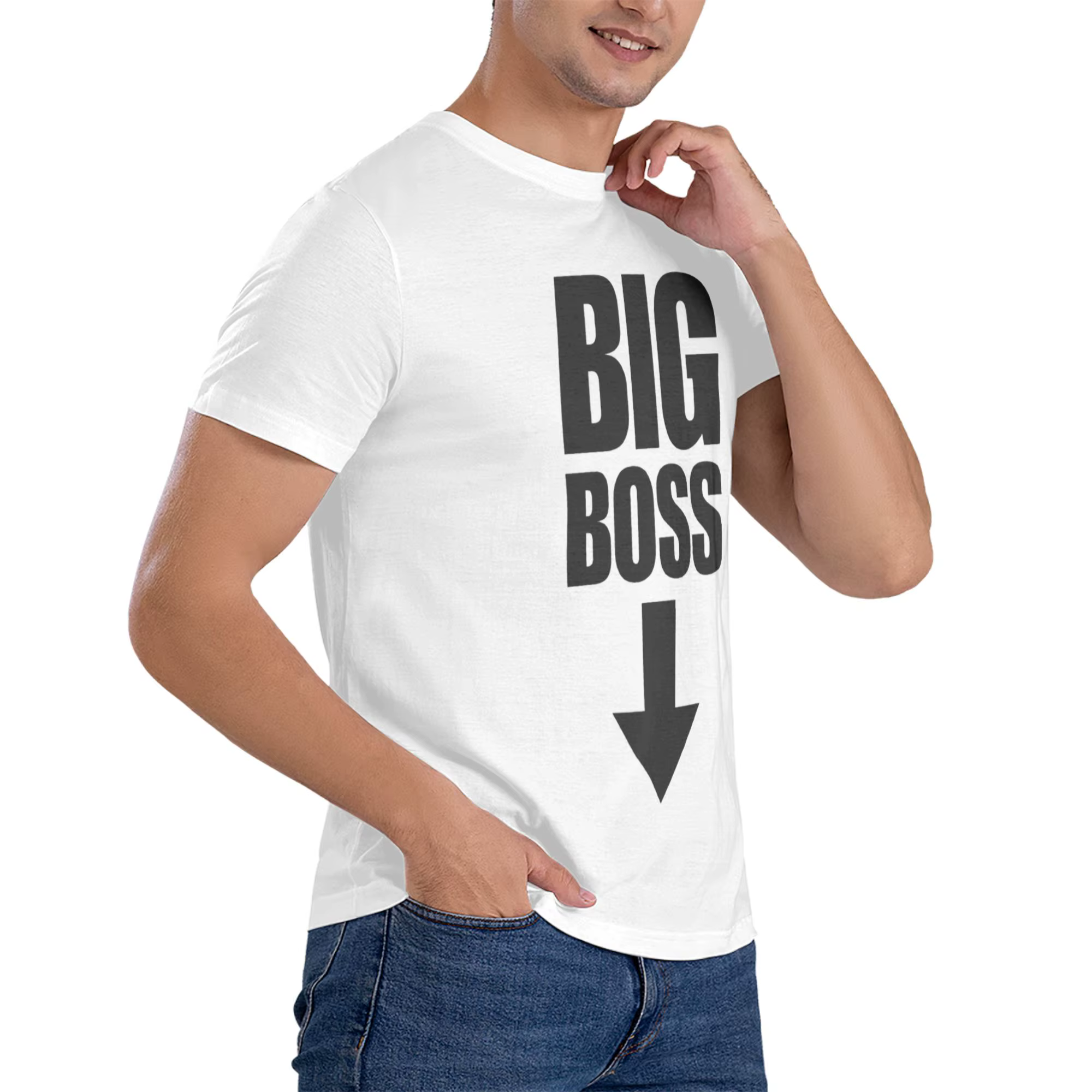 T-shirt pour hommes en coton 100% avec motif Big Boss avec flèche pointant vers le bas