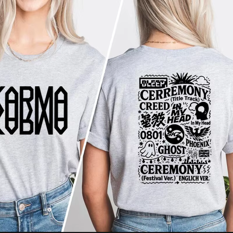 Kpop Karma Track List T-Shirt femmes hommes coton col rond imprimé