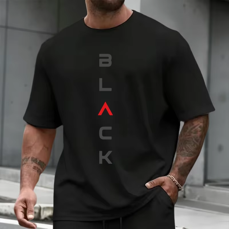 Ensemble T-shirt et short imprimé lettres noires pour homme – Tenue décontractée sportive d'été à manches courtes – Mode urbaine Streetwear