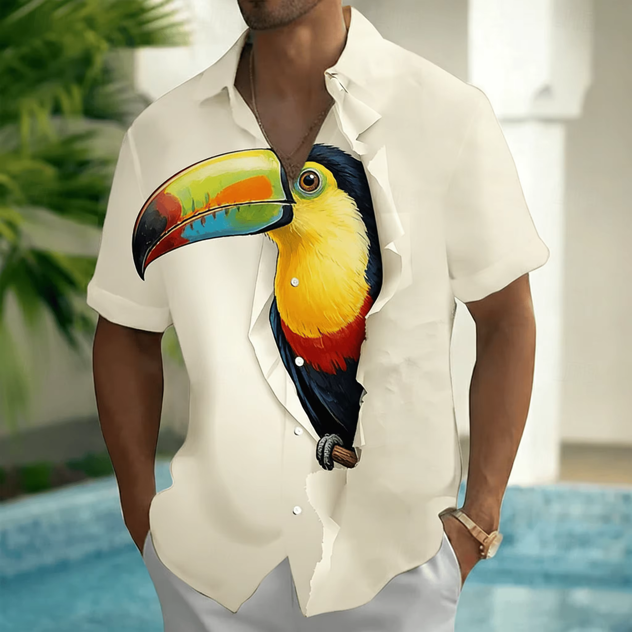 Chemise à manches courtes pour homme avec imprimé tête de léopard 3D