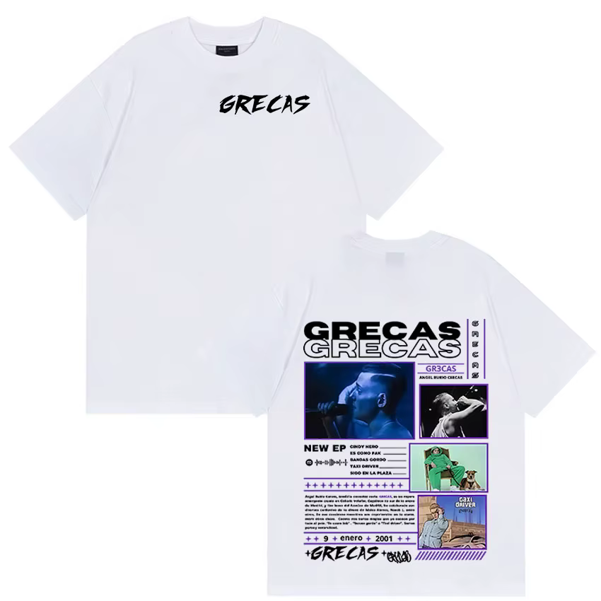 Rappeur Grecas Tour 2025 Album Merch T-shirts Hommes Vêtements Mode Surdimensionné T-shirt Décontracté Offre Spéciale