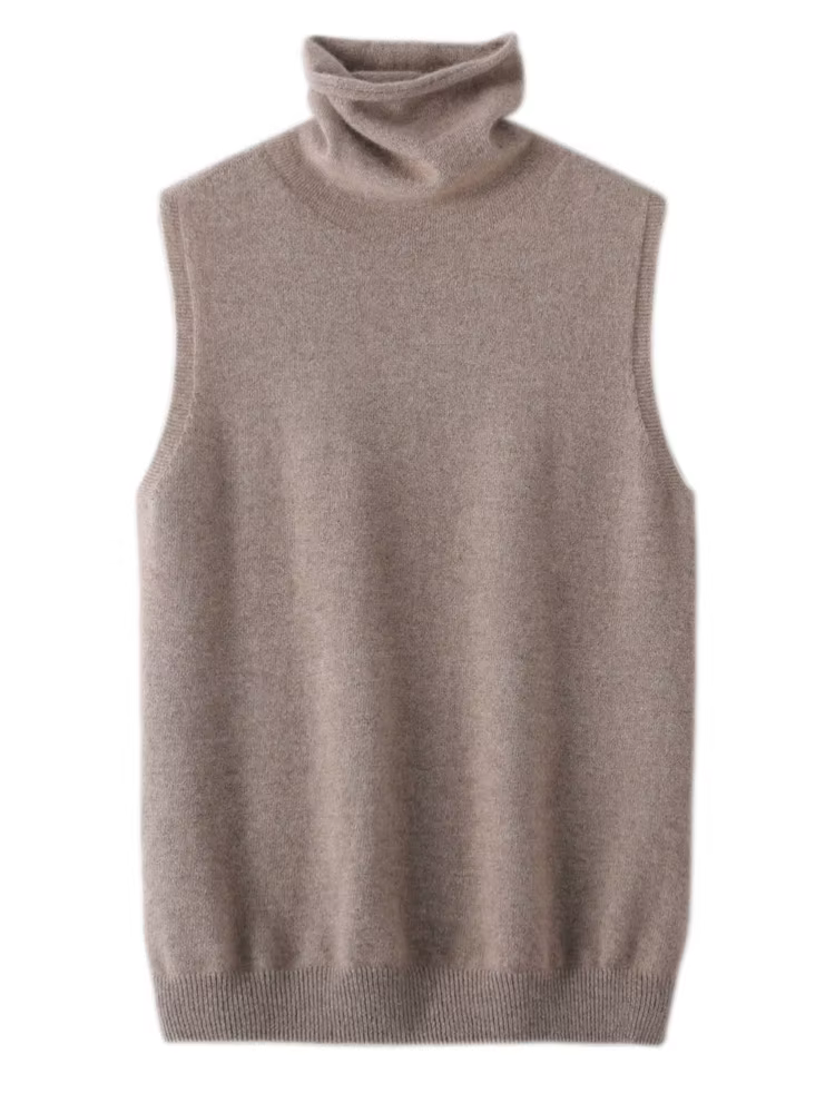 Femmes 100% laine mérinos pulls sans manches col roulé pull gilet