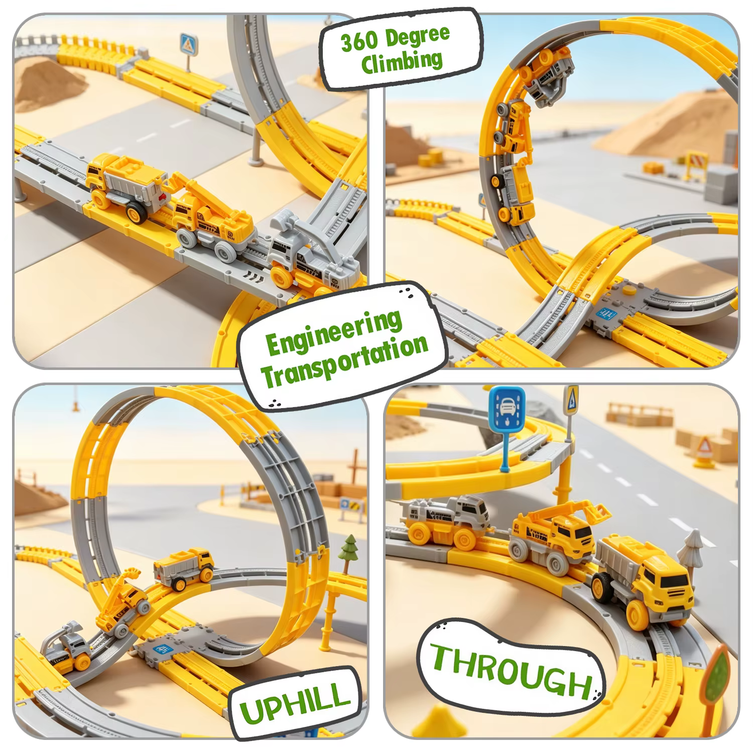 Anti-gravité 360 ° Circuit de course vertical à boucle avec piste d'escalade, jouet véhicule d'ingénierie, grue à tour et panneaux de signalisation, jouets de voiture de circuit DIY