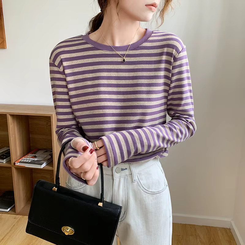 Chemise rayée d'allaitement à col rond pour femme