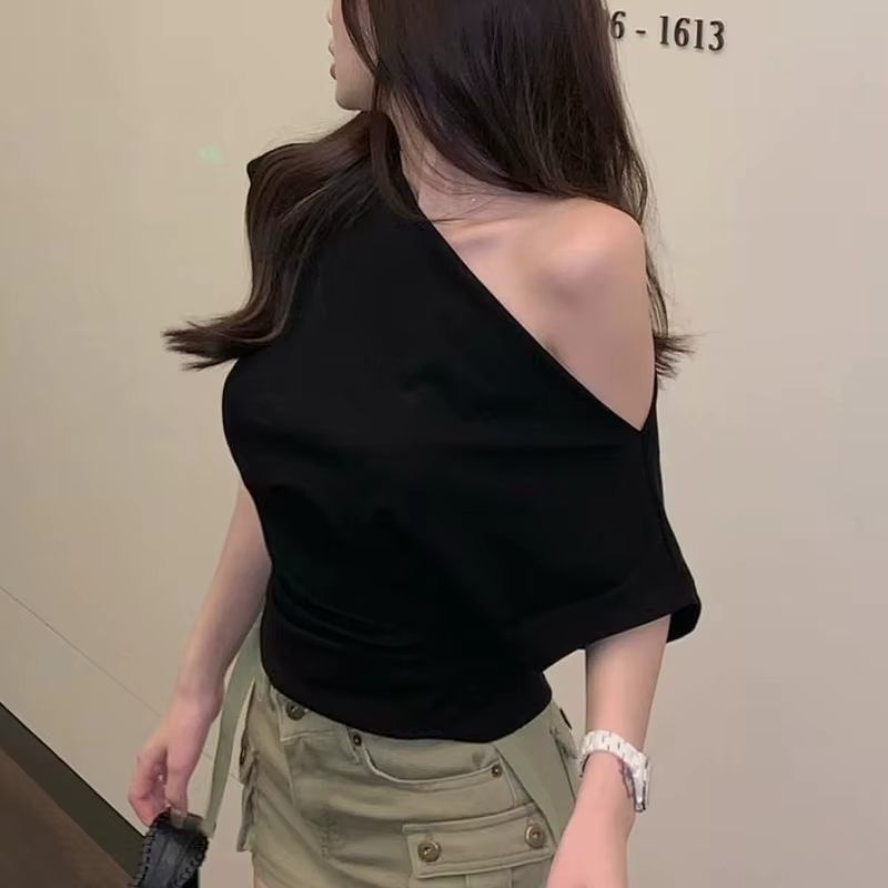 T-shirt Vintage à Col Incliné pour Femme