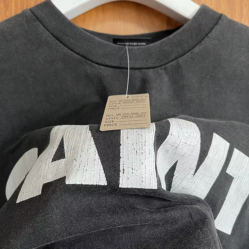 T-shirt Noir Délavé à Manches Courtes et Col Rond pour Homme et Femme