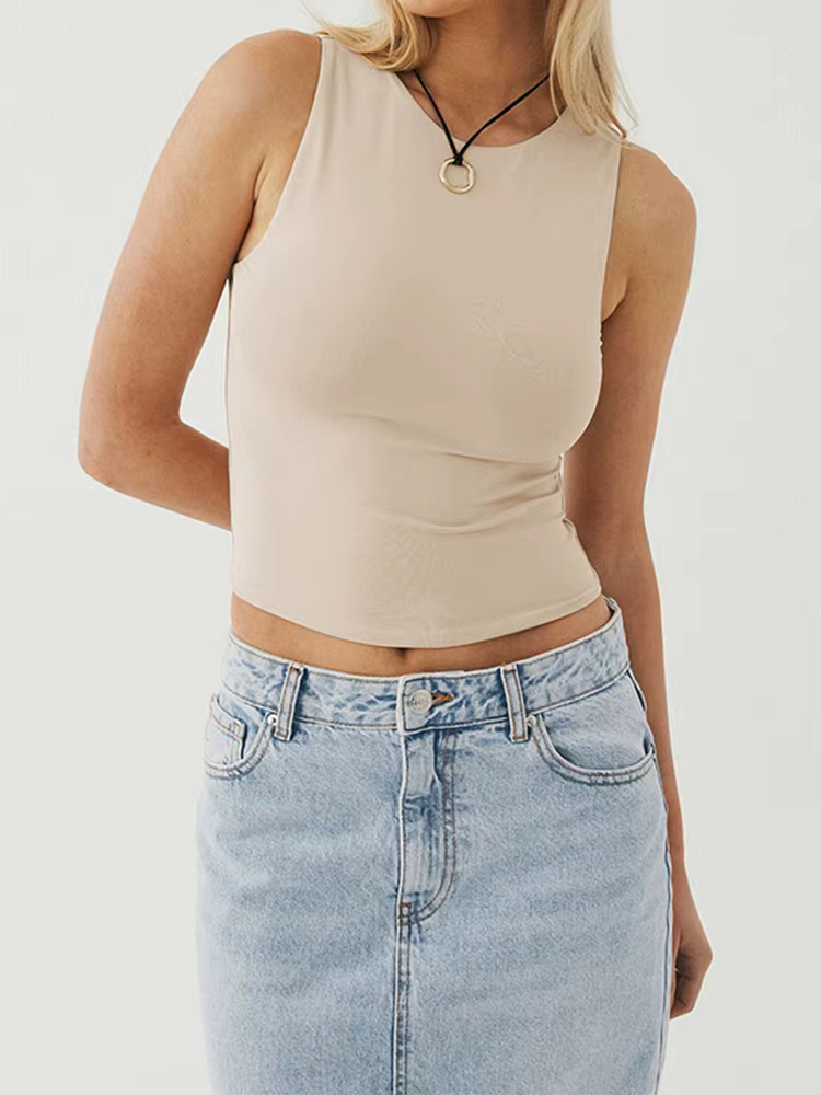 Chemise à fond serré en fibre, col rond, haut à dos nageur