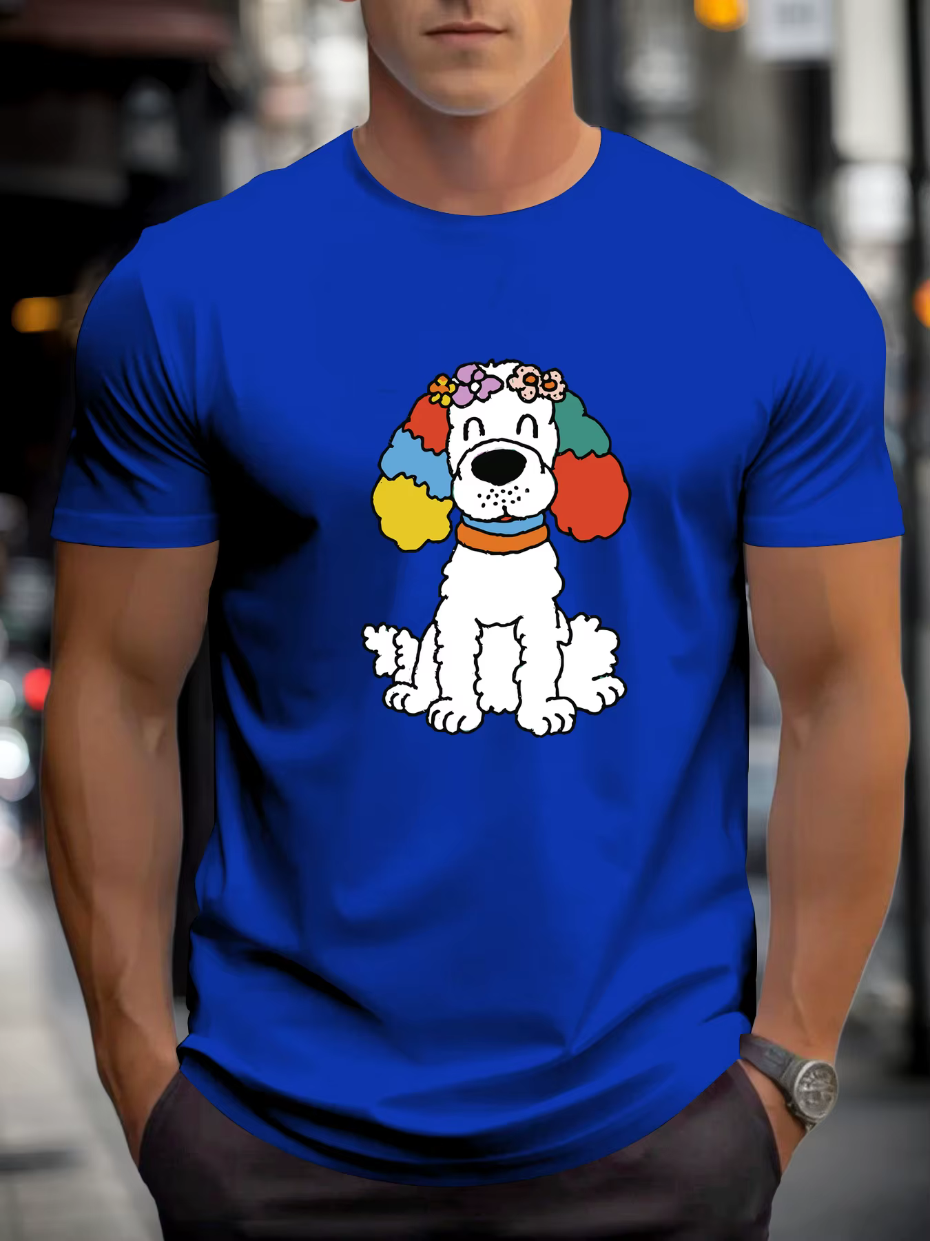 T-shirt pour hommes couleur oreilles chiot 100 % coton impression graphique été col rond