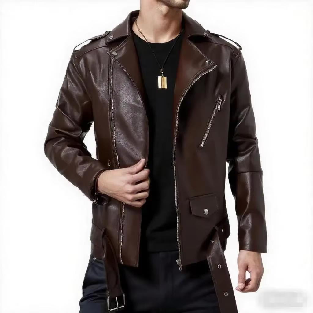 Veste de motard en cuir PU pour hommes