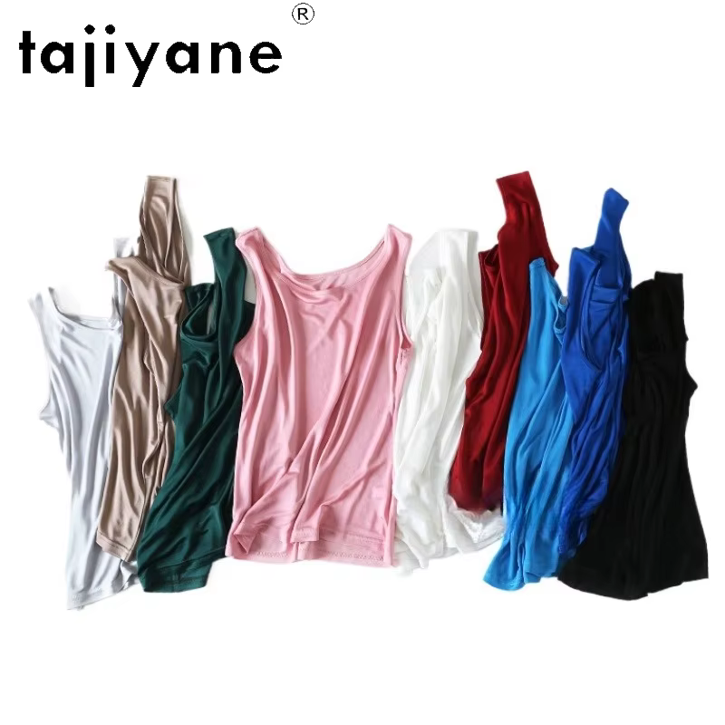 TAJIYANE 70% débardeurs en soie de mûrier pour femme élégant sans manches hauts d'été 2025 couleur unie gilet
