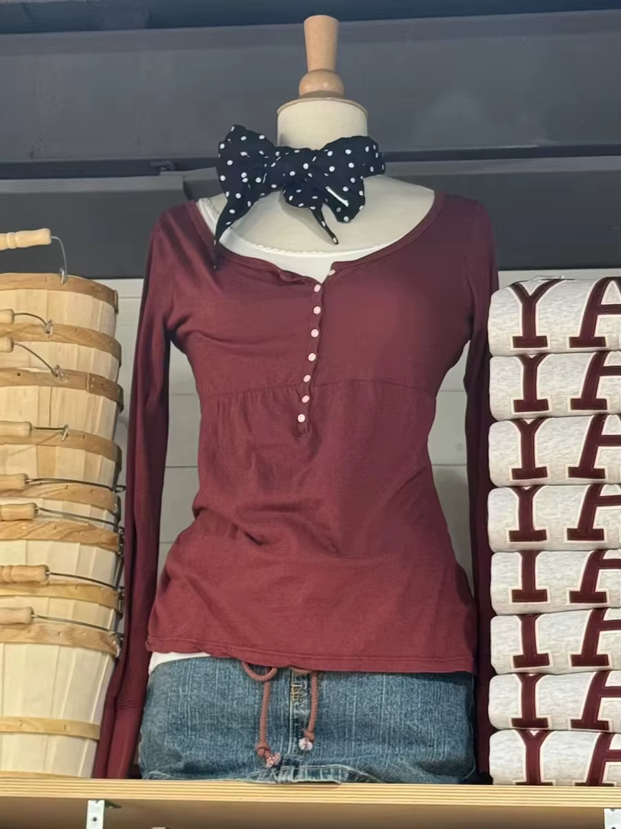 T-shirts à manches longues bordeaux pour femme