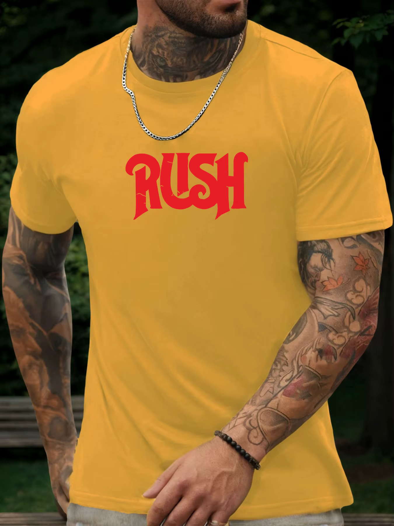 T-shirt à manches courtes rush chemise imprimée à motif 100 % coton pour hommes été col rond respirant mode décontractée