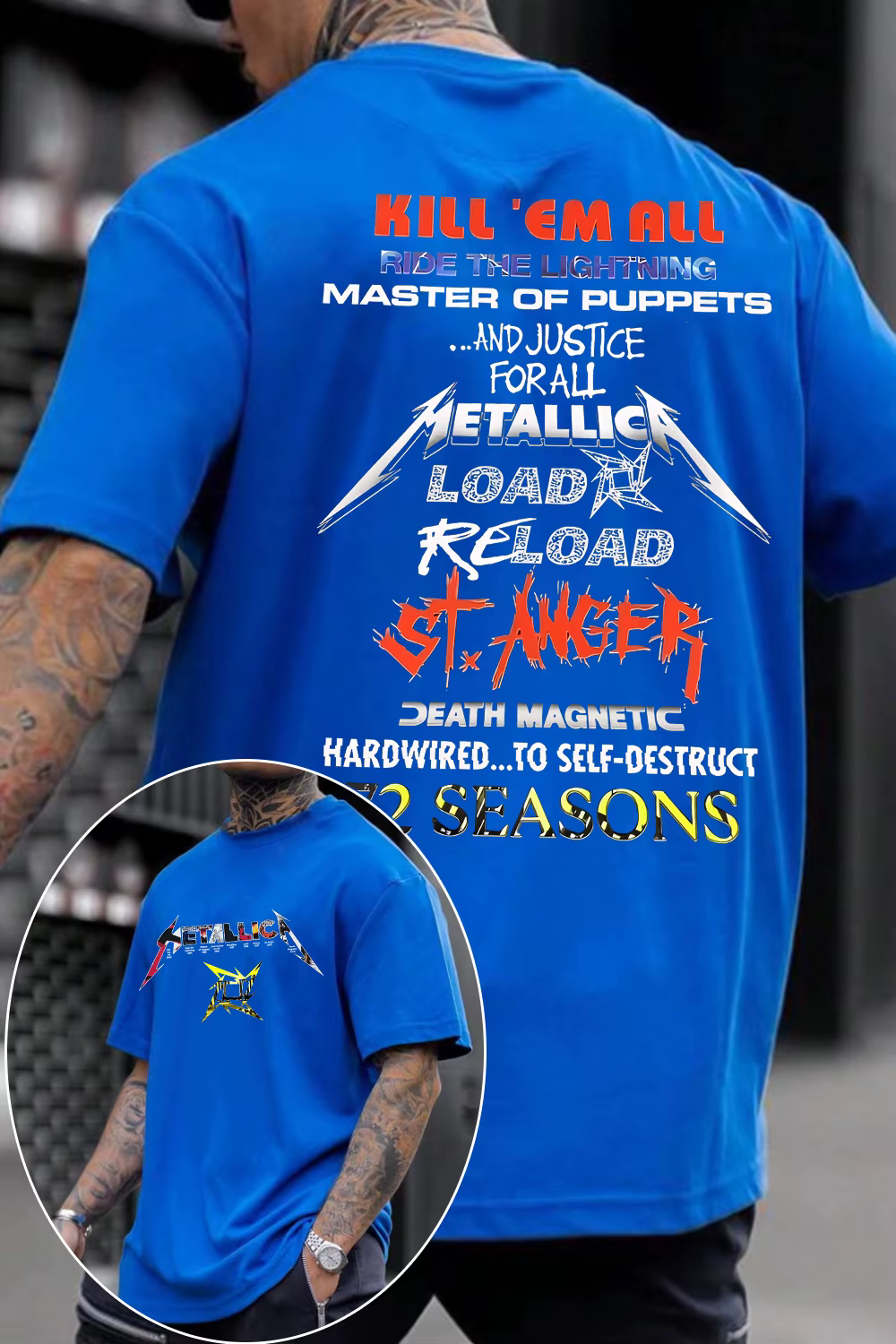 T-Shirt de groupe de rock Metallica bleu