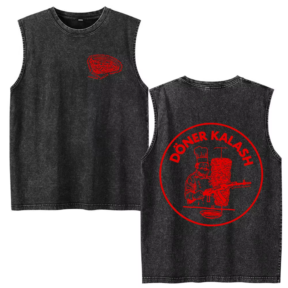 Doner Kebab Kalash Funny Skeleton Vintage Acid Washed Tank Tops T Shirt Men Clothing Casual Oversized Sleeveless Vest T-shirt