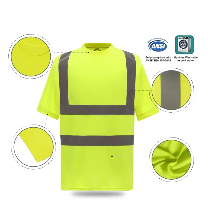 T-shirt réfléchissant extérieur Fluorescent haute visibilité sécurité travail chemise respirant