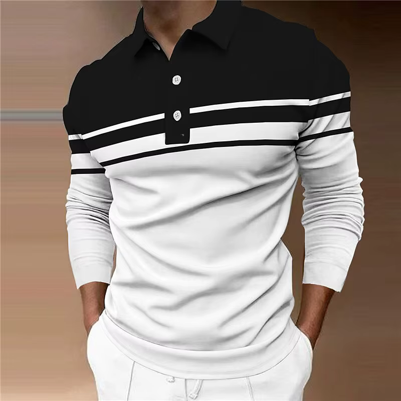 Polo de Rugby rayé à manches longues pour hommes