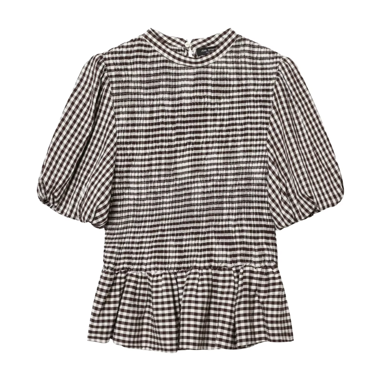 Chemise Vintage Femme Tendance à Col Montant et Manches Bulles