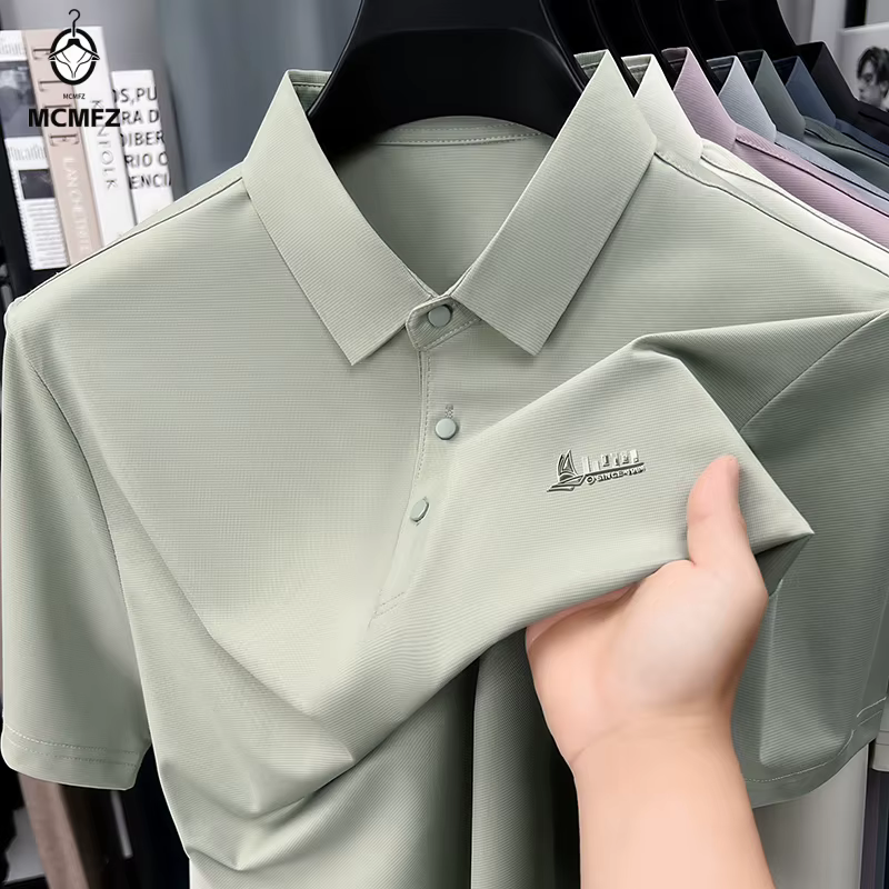 Polo décontracté pour hommes, t-shirt à manches courtes, hauts élastiques pour le travail, le bureau, la tenue quotidienne, chemisier d'été respirant