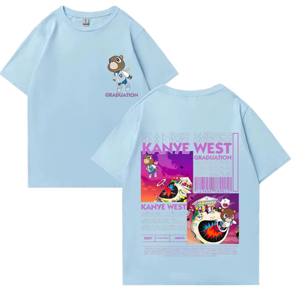 Kanye West Graduation Bear Double face imprimé t-shirt hommes femmes mode Hip Hop dessus frais à manches courtes unisexe T-shirts 72463