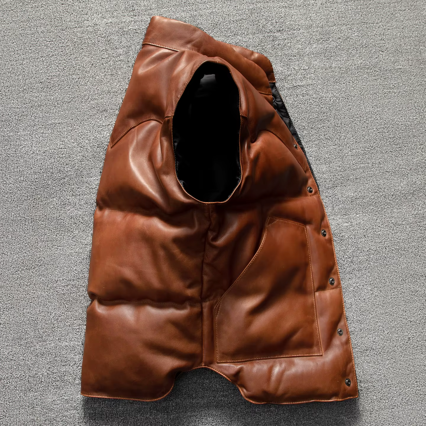 Veste en cuir véritable en peau de mouton naturelle à col montant et simple boutonnage