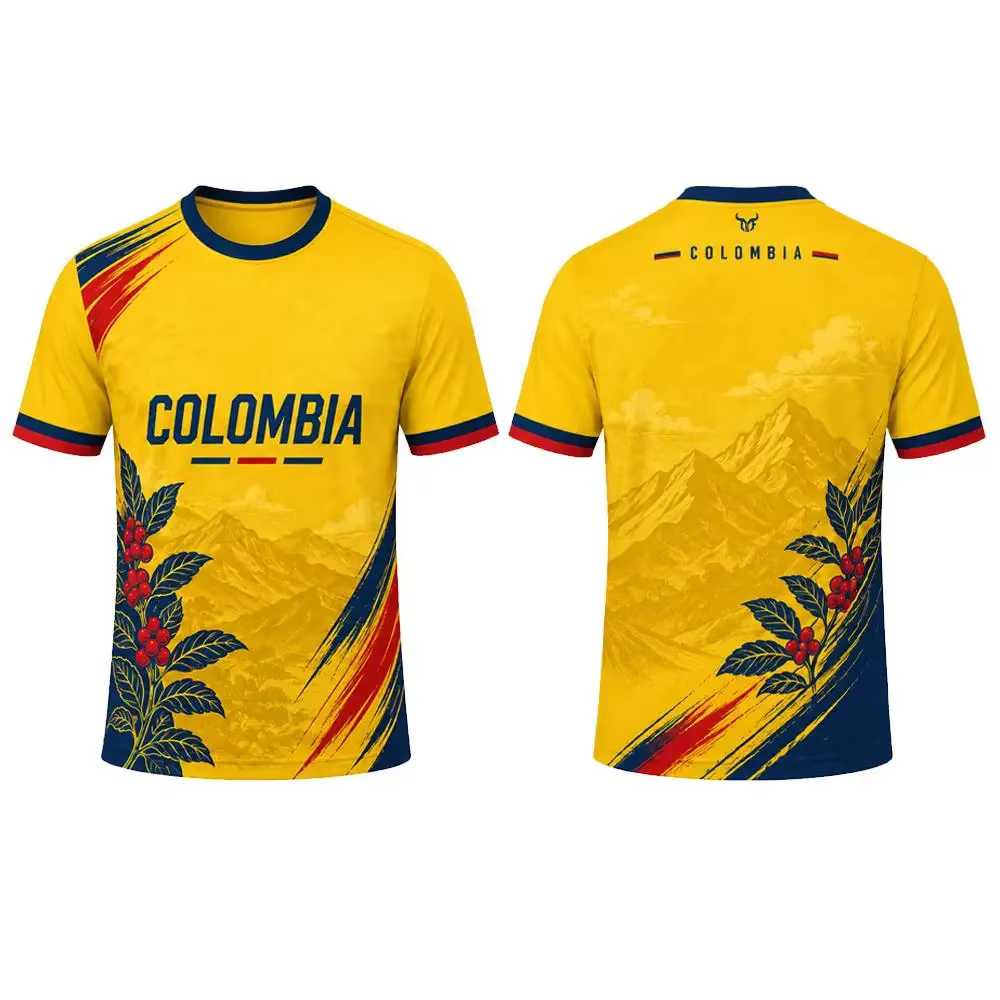 Maillot de football pour homme avec imprimé aux couleurs du drapeau colombien, respirant, pour l'entraînement sportif en stade, t-shirt décontracté à col rond pour l'extérieur