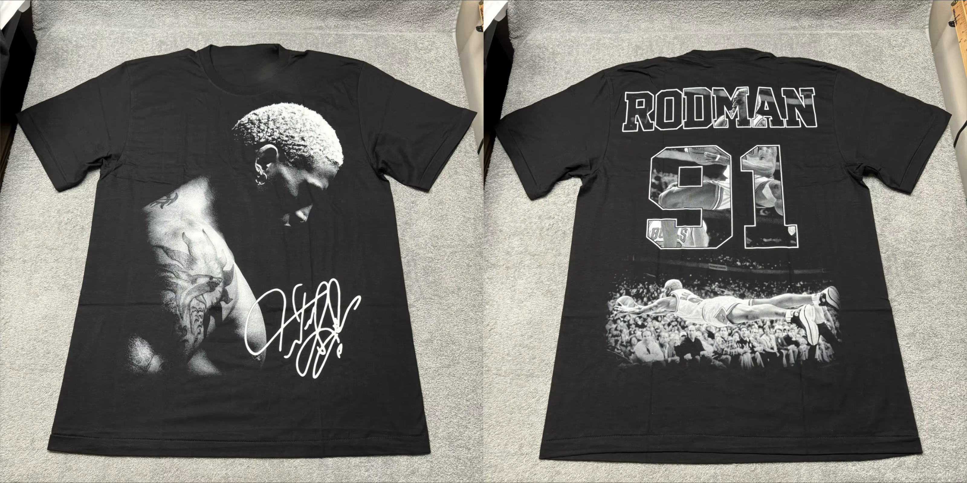 T-shirt en coton à manches courtes avec imprimé visage de Dennis Rodman pour hommes et femmes