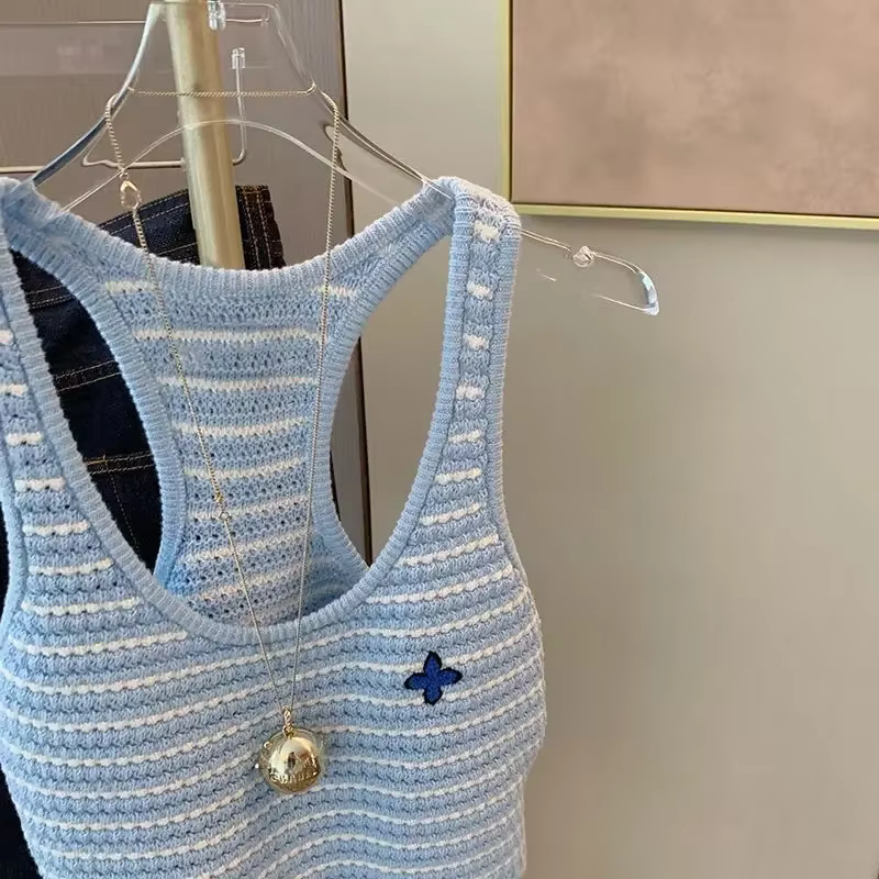 Tendance rayé débardeur été Sexy haut en tricot t-shirt femmes vêtements à la mode
