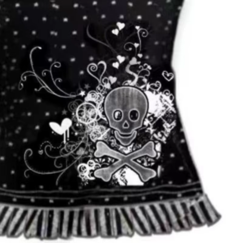 Sous-culture rétro Hottie T-shirts américain Harajuku crâne imprimé t-shirt Punk faux deux à pois