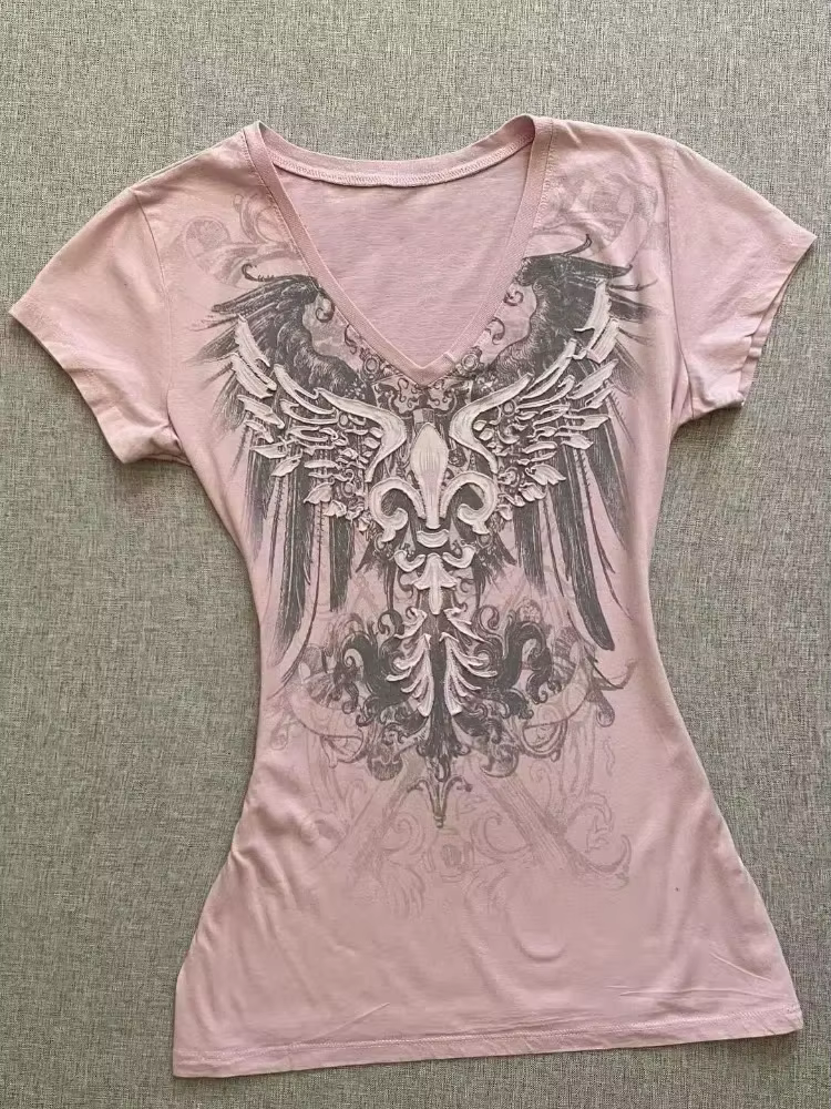 T-shirts vintage imprimés violet foncé pour femmes