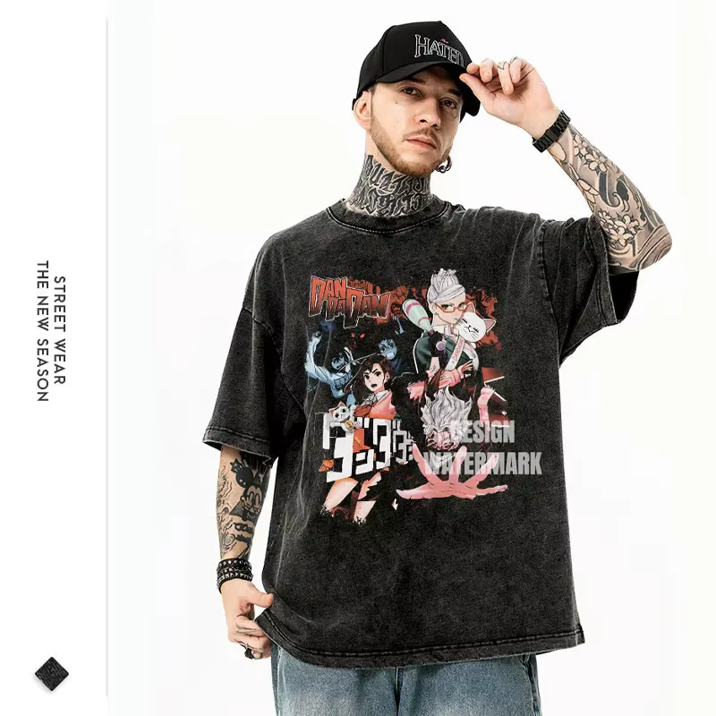 Anime Dan Da Dan t-shirt surdimensionné Vintage lavé Dandadan T-shirts Streetwear rétro Manga Ayase Momo Takakura Ken