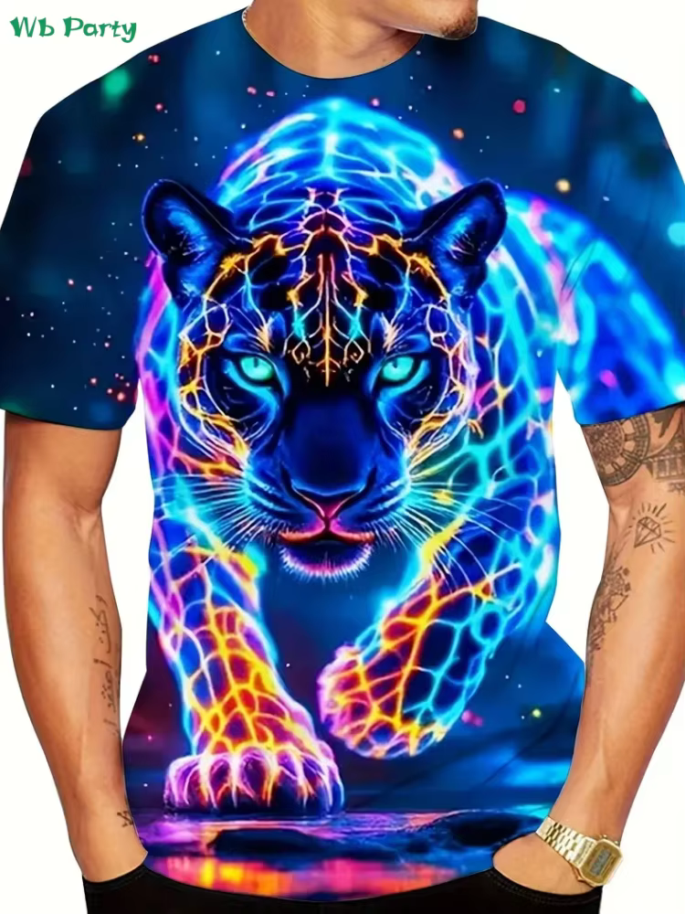 T-Shirt graphique léopard 3D pour hommes