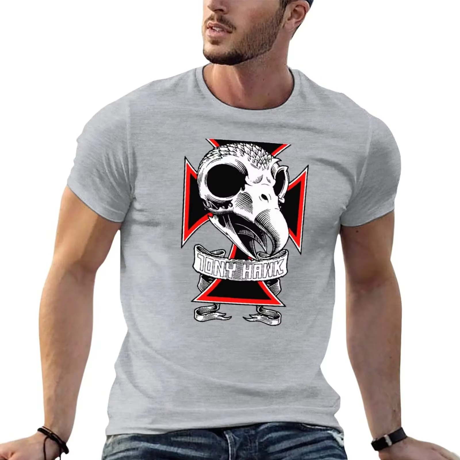 TONY HAWK-T-Shirt à Manches Courtes et Col Rond pour Homme