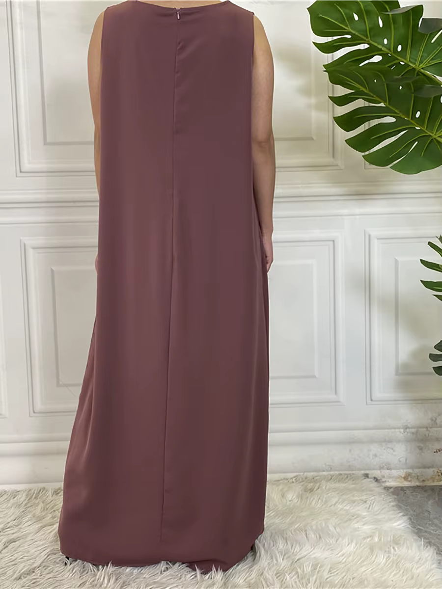 Dubaï Abaya Robe tout-Match tenue décontracté sans manches robes intérieures musulmanes pour les femmes