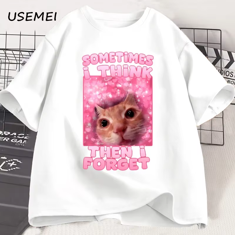 Parfois, je pense puis j'oublier drôle chat Meme T-shirt femmes hommes stupide Humor chats