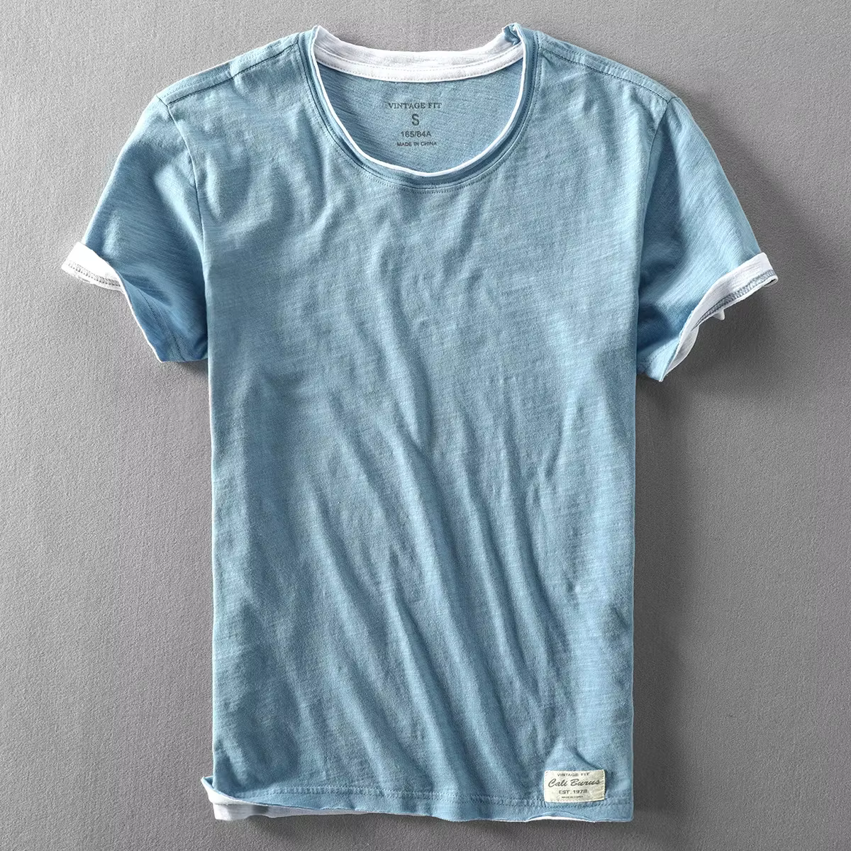 Faux deux T-shirts pour hommes rétro mode été coton couleur unie à manches courtes hauts mâle décontracté Simple mince blanc t-shirt vêtements