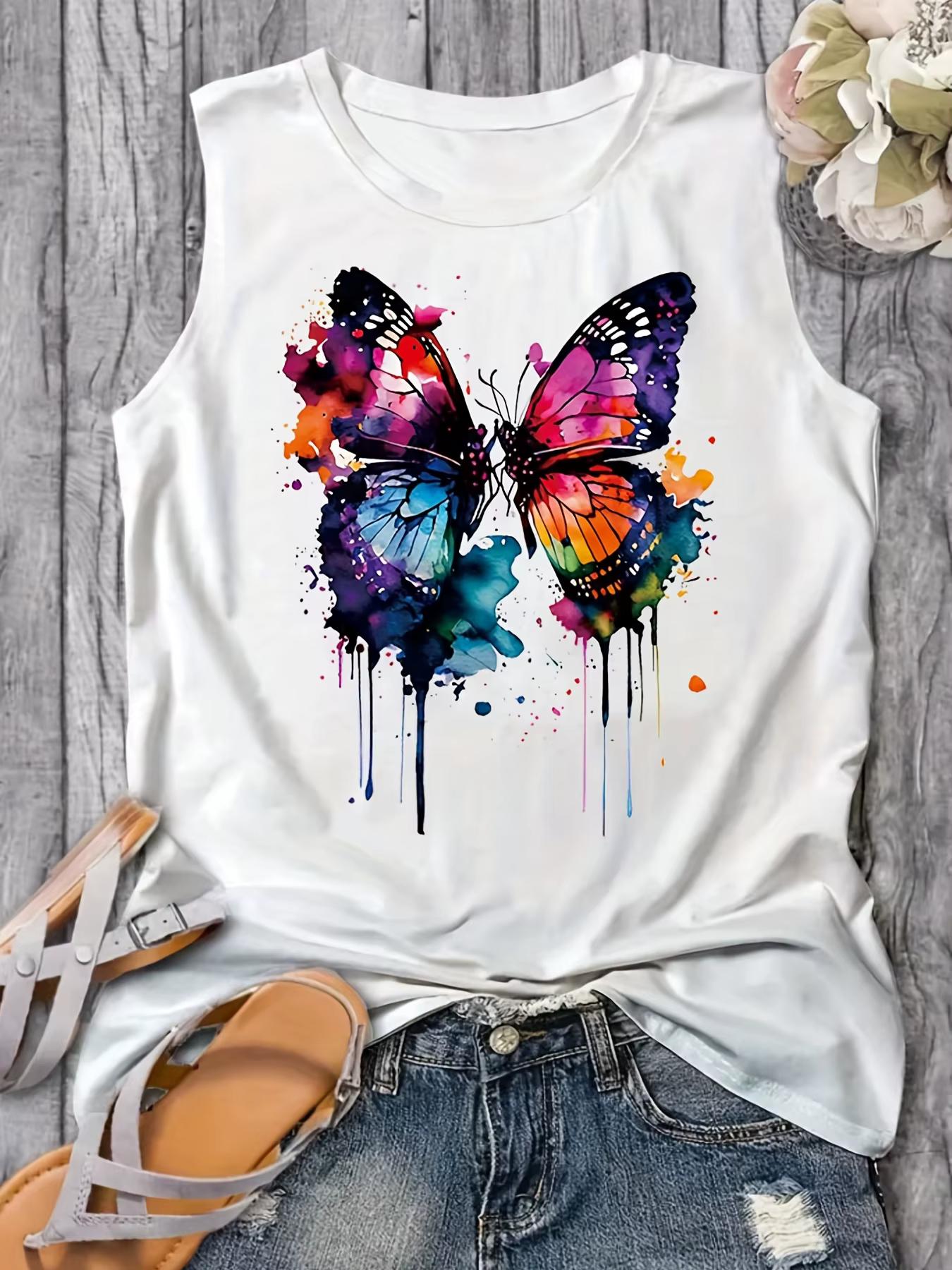Gilet sans manches pour femmes, t-shirt noir et blanc