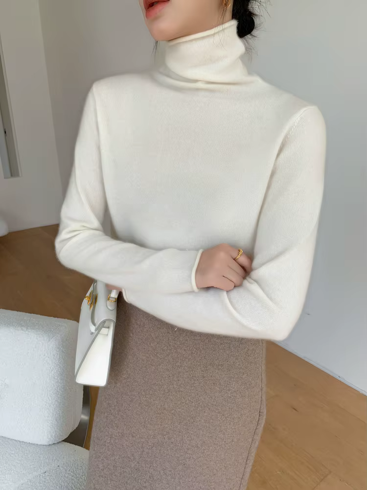 Choix femmes 100% pull en cachemire col roulé à manches longues