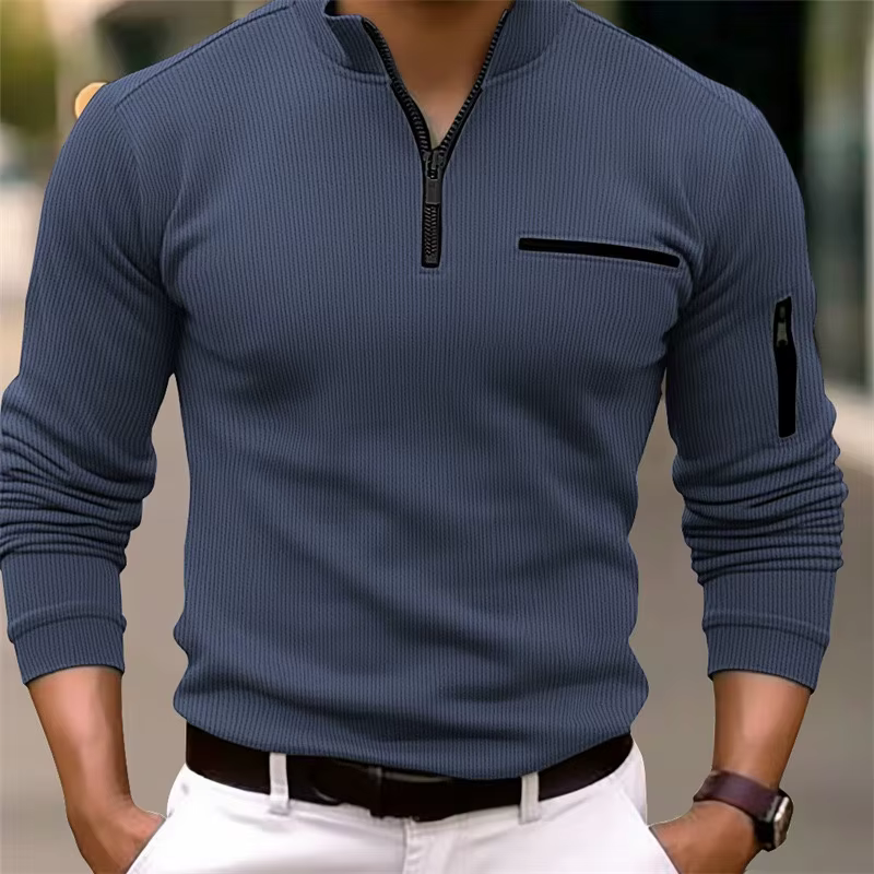 POLO rayé à manches longues pour hommes