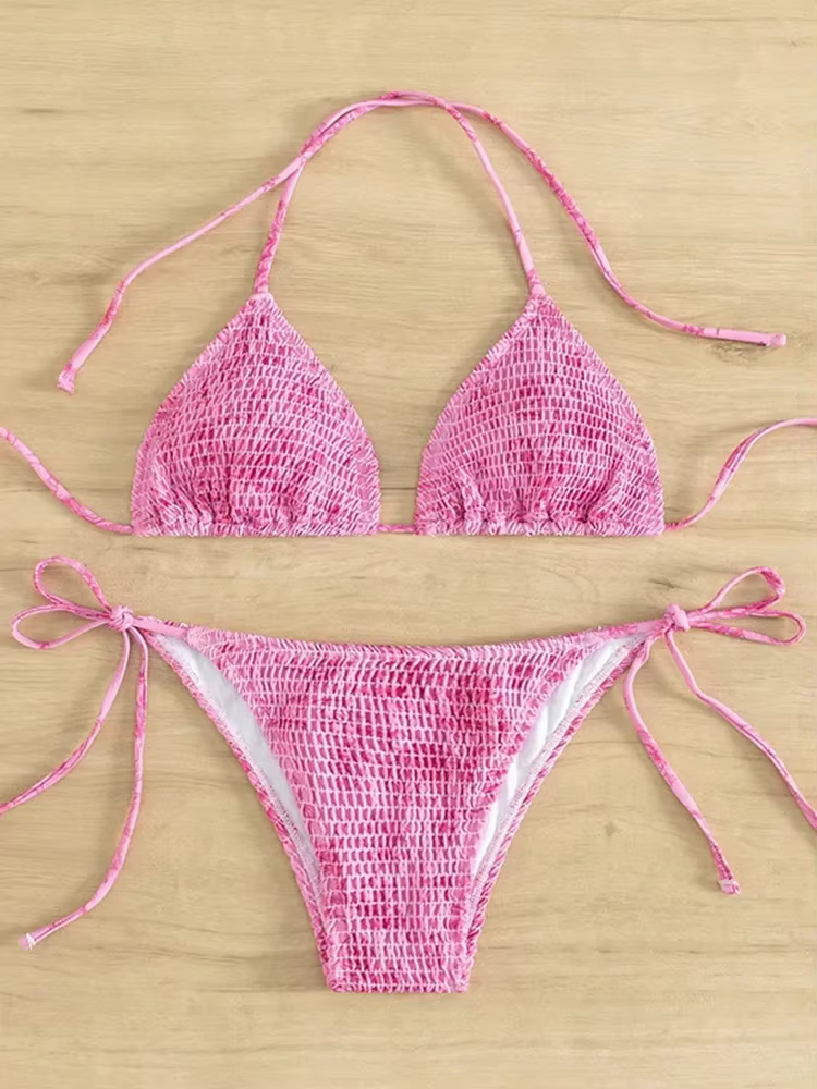 Sexy Floral Bikini 2 pièces ensemble femmes mode à lacets maillot de bain fendu dos nu plage Bikinis 2025 nouveau