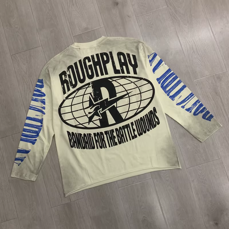 T-shirt imprimé délavé style rétro américain à manches longues