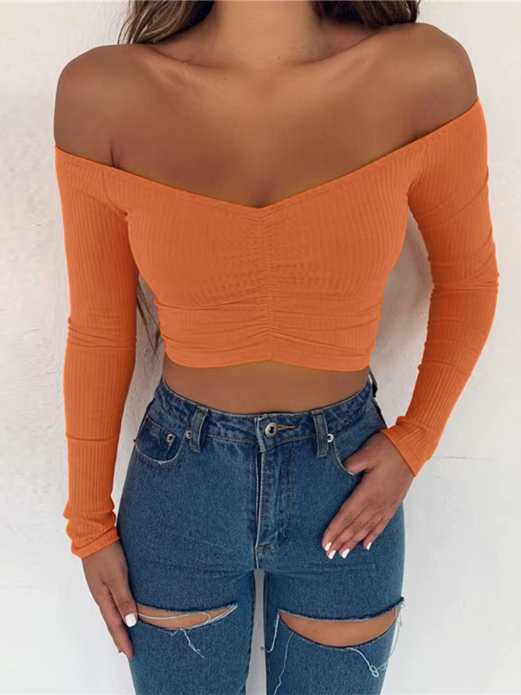 T-shirt à manches longues et épaules dénudées pour femmes