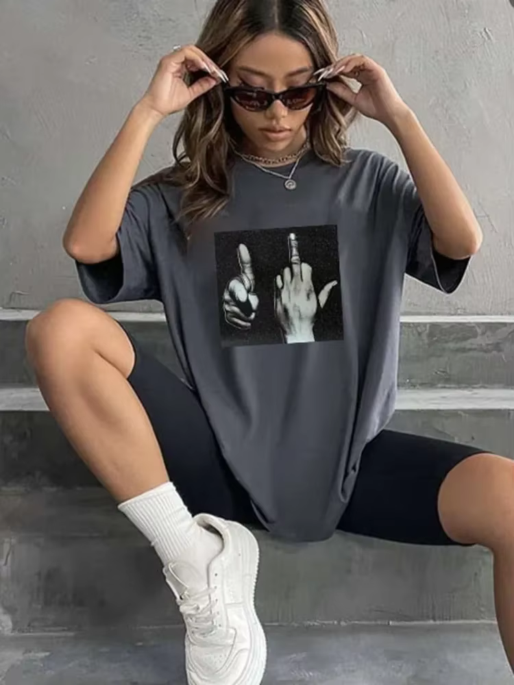 À la mode Ins personnalisé rue décontracté gothique coton imprimé femmes T-shirt 2025 été grande taille