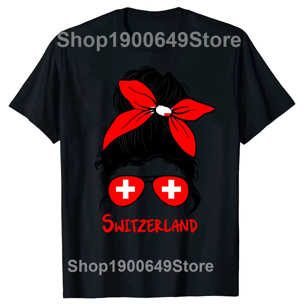 Drôle suisse suisse fille drapeau T-shirts hauts col rond à manches courtes mode t-shirt vêtements décontracté basique T-shirts