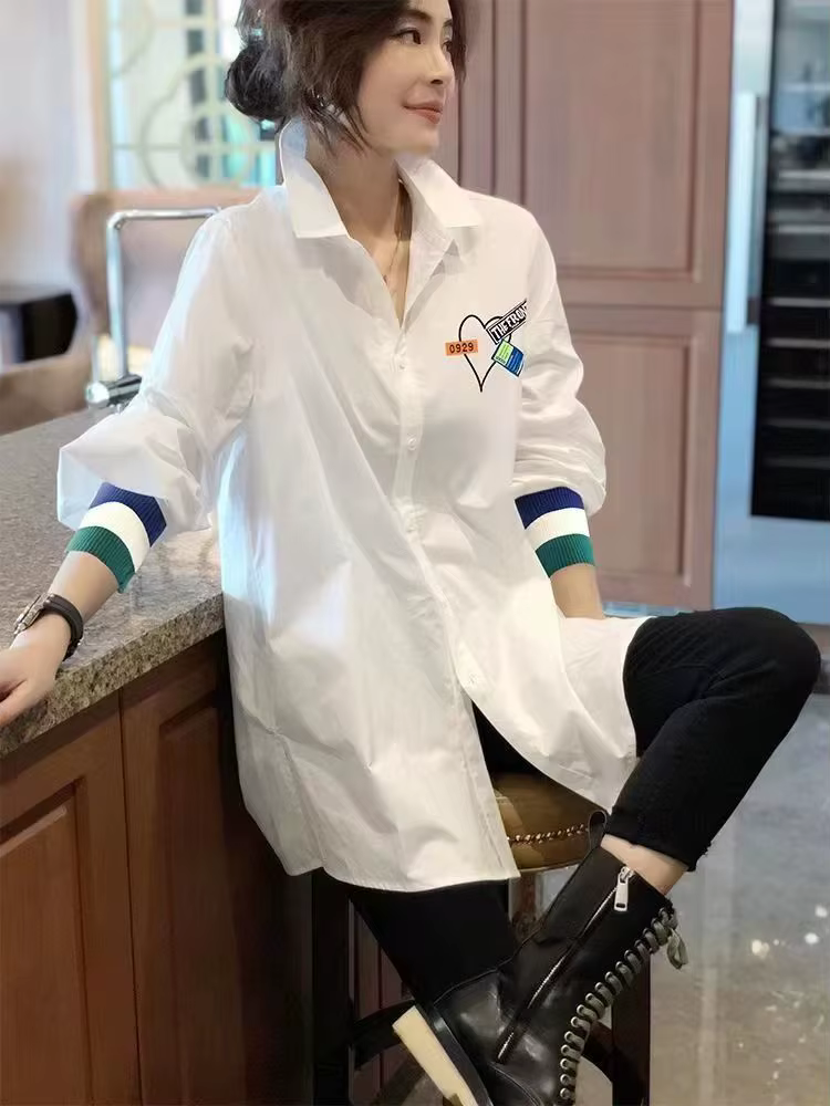 Chemisier blanc ample à manches longues pour femme