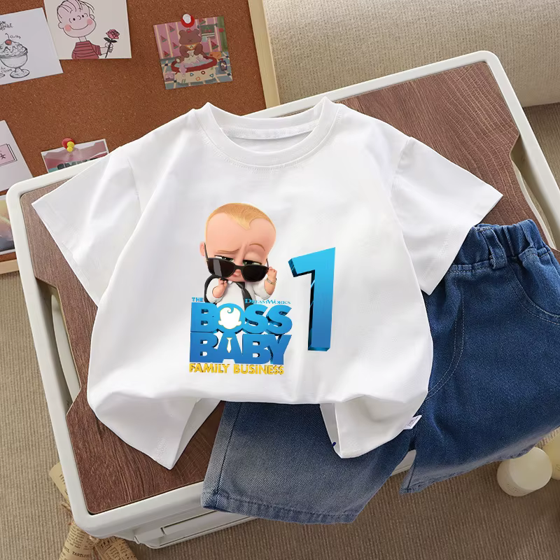 T-shirt mignon Baby Boss numéro 1-10, vêtements d'été à manches courtes pour garçons, vêtements d'anniversaire, vêtements décontractés de dessin animé pour l'extérieur, chemises Kawaii