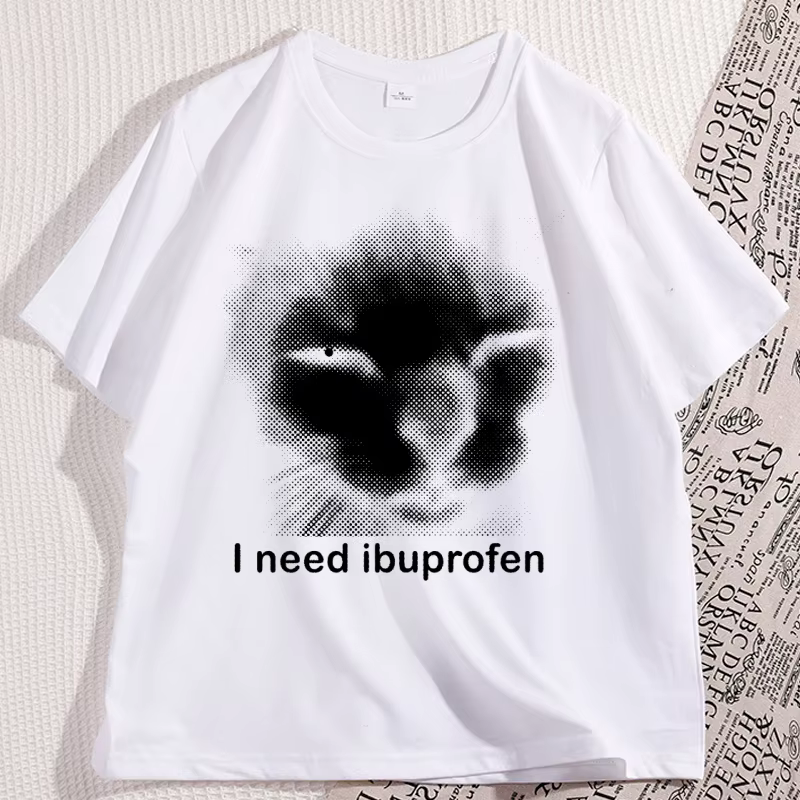 J'ai besoin de T-shirts chat ibuprofen pour homme coton Caual manches courtes drôle Vintage graphique