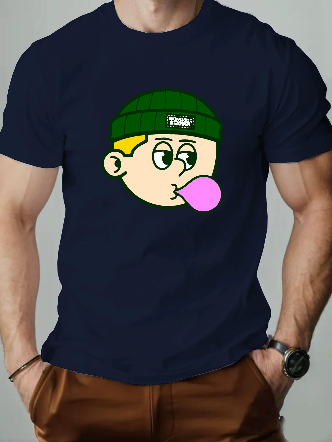 T-shirts en coton pour hommes bulles de soufflage dessin animé imprimé T-Shirt col rond respirant Streetwear mode haute